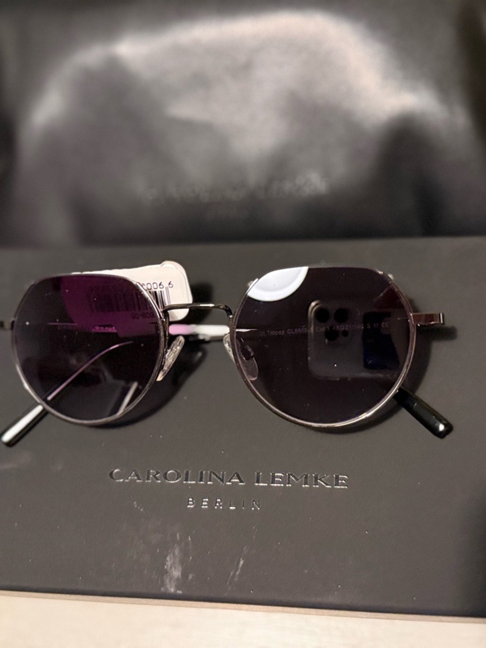 Carolina Lemke Women's Black Round Sunglasses